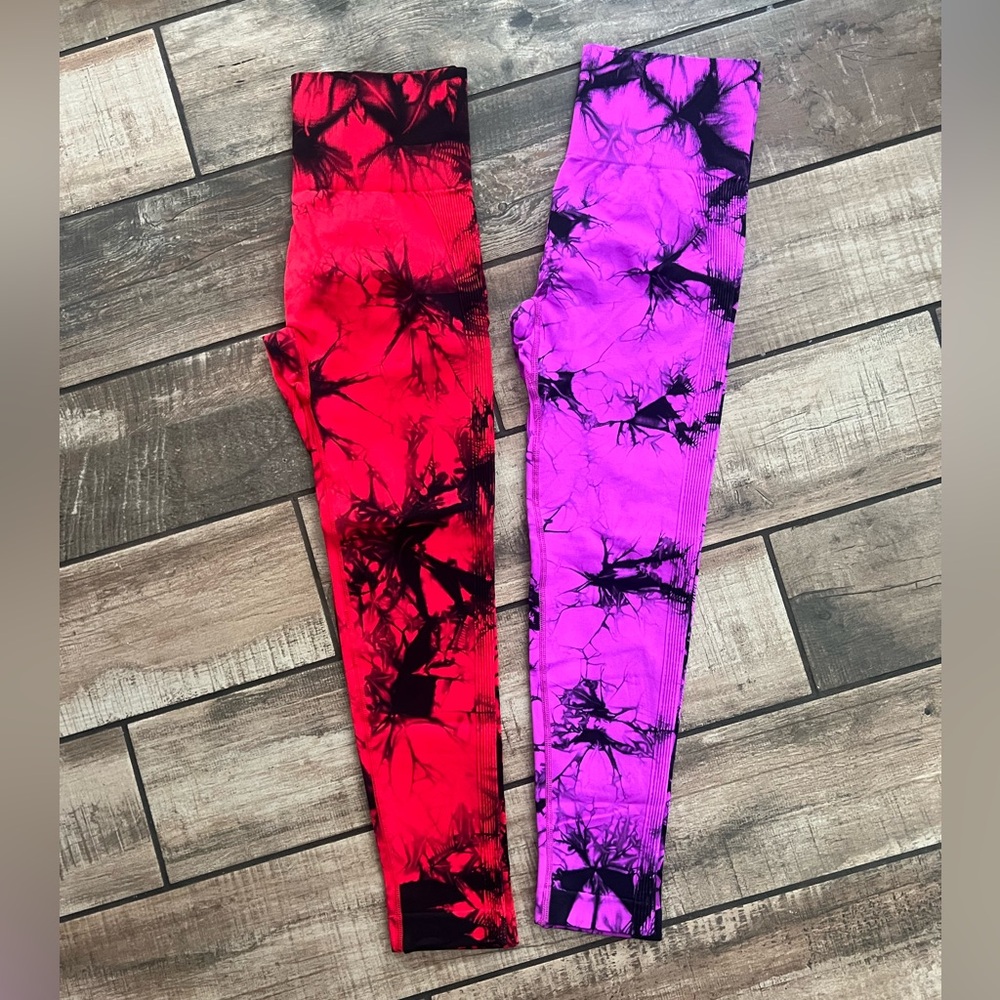 OVESPORT 2 pack tie-dye seamless high-waisted workout leggings for women